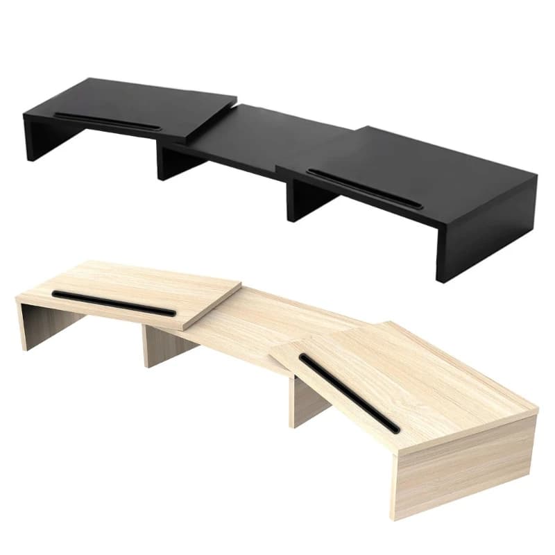 Supporto per doppio Supporto per in legno per supporto per schermo da scrivania a 3 ripiani