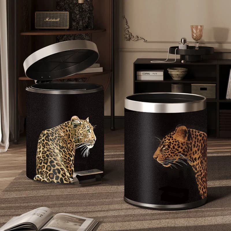 Modern Leather Trash Can Large Capacity Waste Basket Room Kitchen Double Layer Thickened Pedal Operated Lid Office Garbage