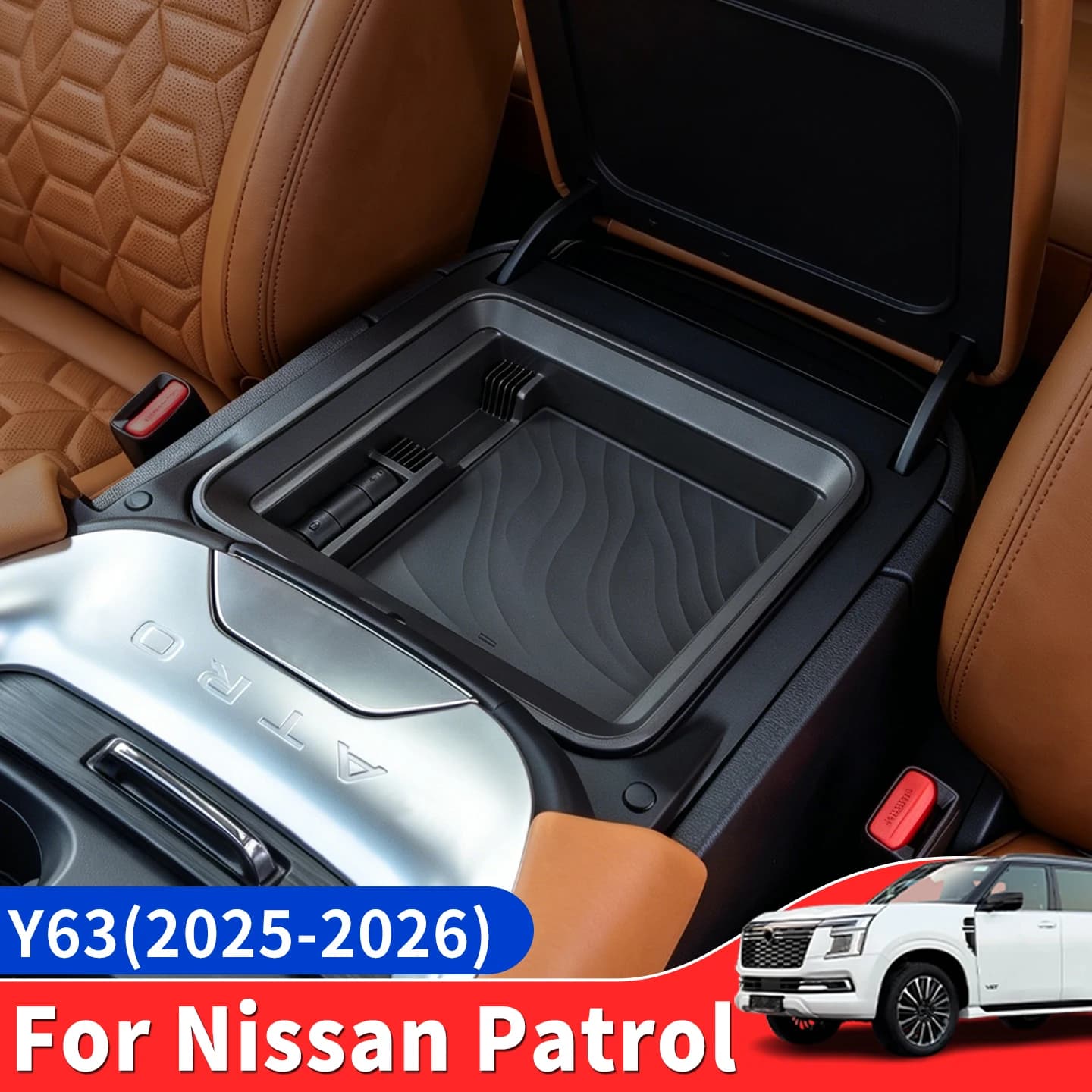 For 2025-2026 Nissan Patrol Armada Y63 Center Console Armrest Storage Box Organizer Tray Non-Refrigerator Version Interior Acces