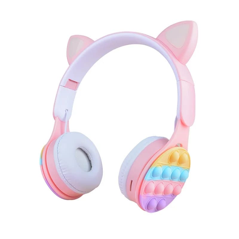 BT headphones with cat ear antistress Over-ear headphones with light RGB Pop It Bubble Playing TF cards Deep bass for girls games