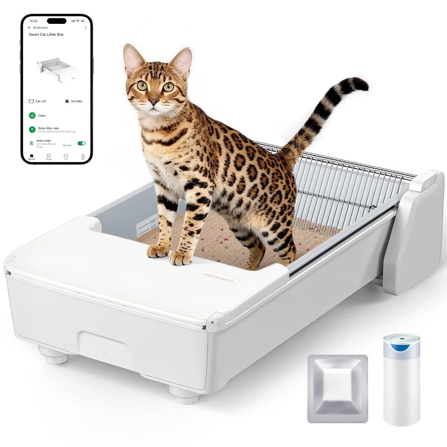 Automatic Cat Litter Box Open Top App Control Dual Rake Anti-pinch Safety Odor Control Clumping Litter Compatible, Customized