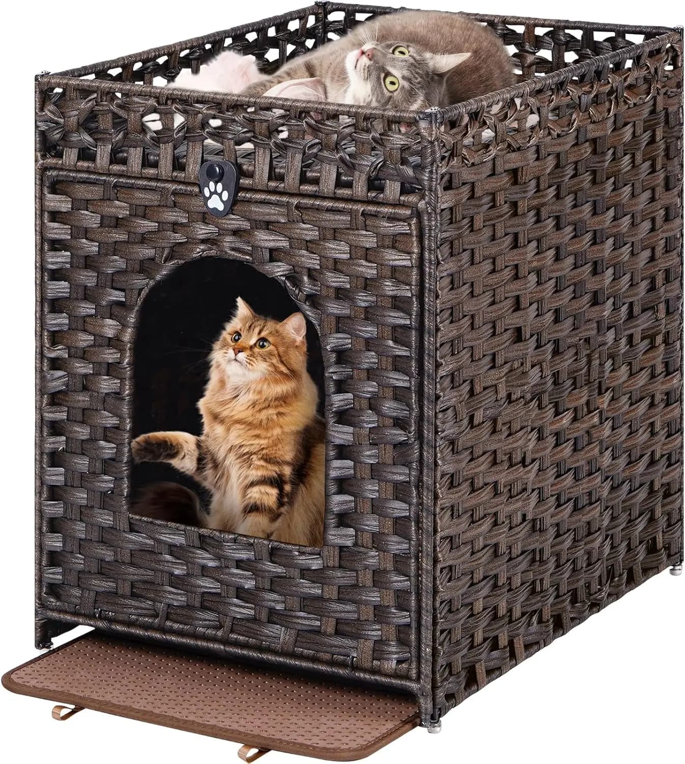 Mobiletto per lettiera per gatti nascosto con tappetino igienico, mobiletto per lettiera per gatti nascosto con porta, lettiera per gatti in rattan intrecciato a mano