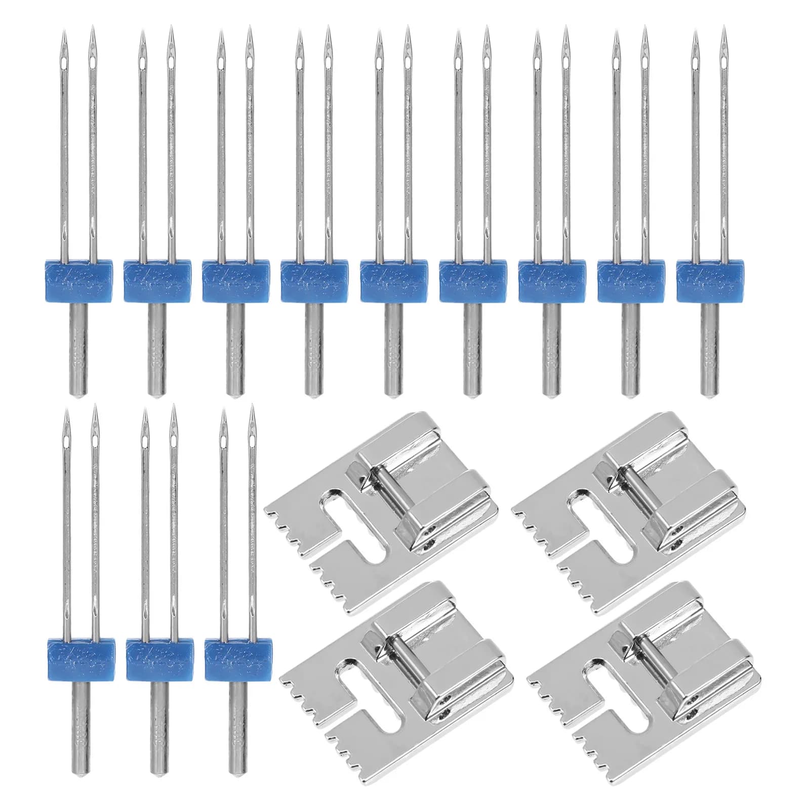 Twin Needle Sewing Machine Accessories 4 Sets Double Stitch Needles Rolled Hemmer Presser Foot Kit