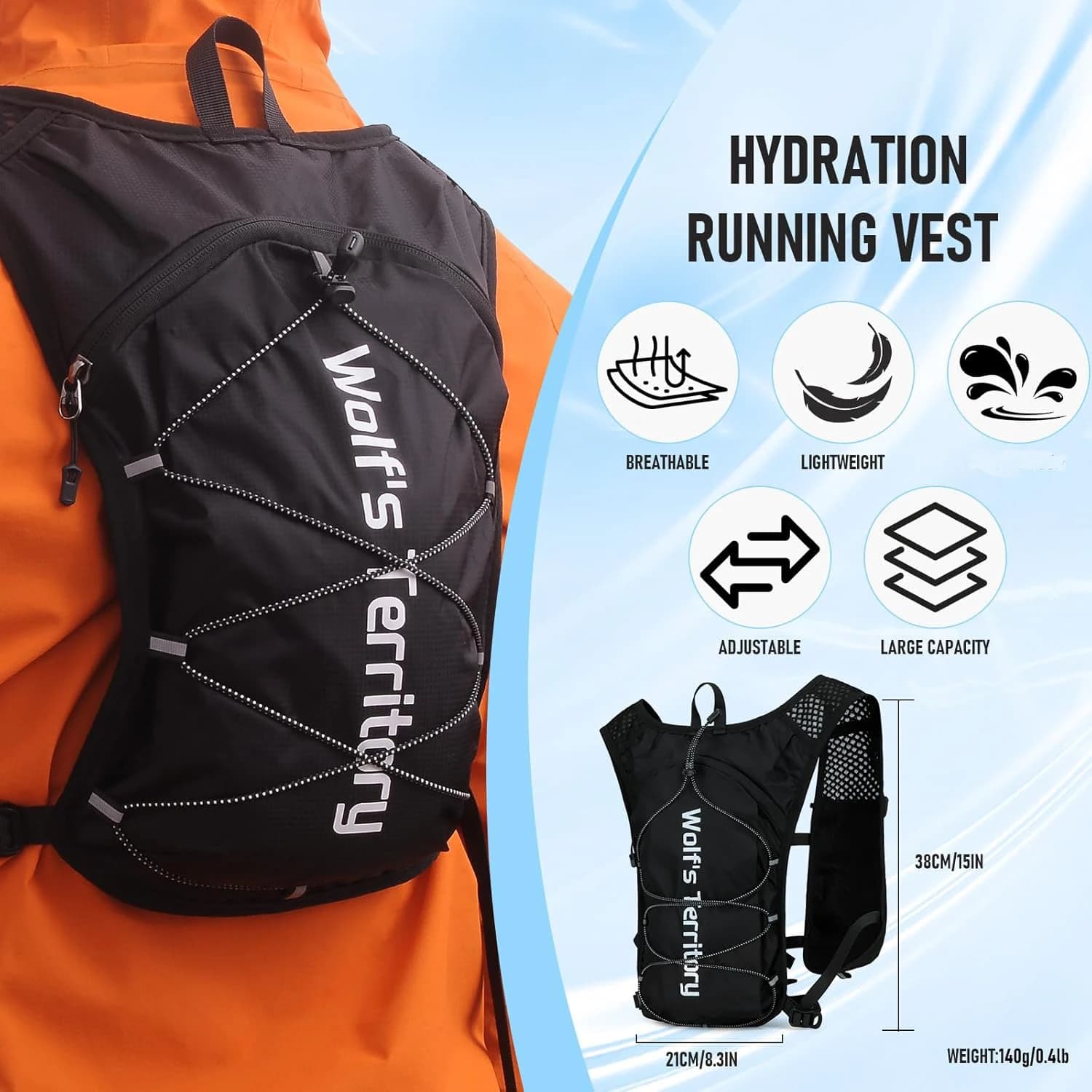 Running vest for men and women, lightweight and breathable, water backpack, functional racing vest for cycling, hiking, marathon