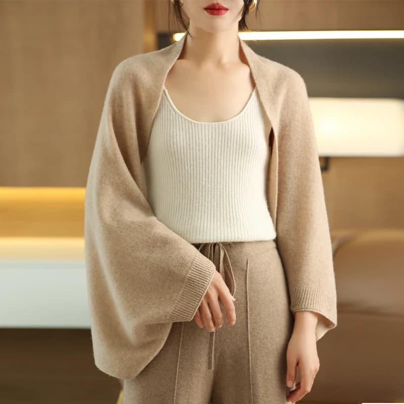 Women 100% Merino Wool Cardigan Scarf Sweater Shawl Loose Cashmere Top Autumn Winter Soft Cozy Knitted Fashion Clothes Scarf
