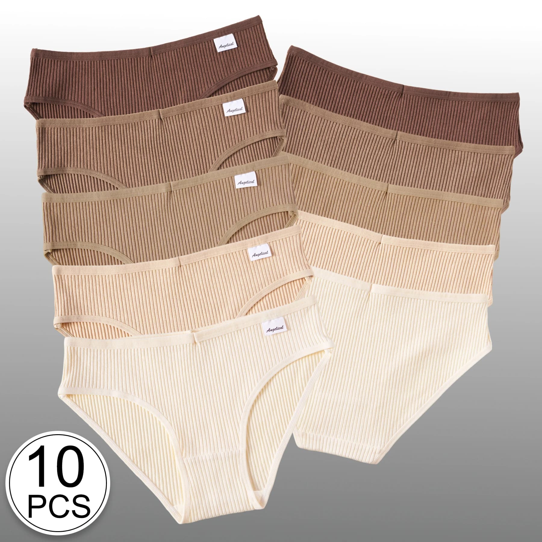 10 Pezzi YINKEKE Slip da Donna a Costine Colore Maillard, Tinta Unita, Morbidi, Traspiranti in Cotone, Eleganti, Casual, a Vita Bassa