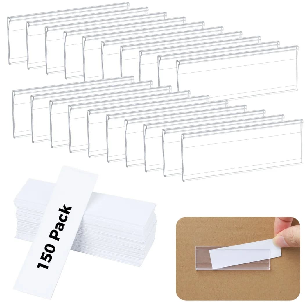Set di 150 etichette per cassetti con etichette in carta, clip per etichette da scaffale, etichette adesive per supermercati