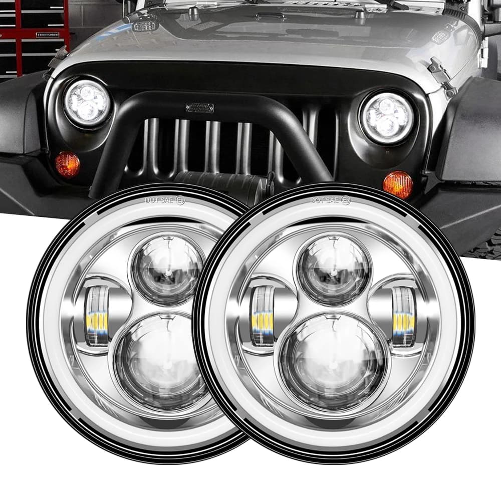 7" Round LED Headlights White DRL / Amber Turn signal For Hummer H1 H2 H3 LED Projector DRL 7 inch Headlamp Lada niva 4x4