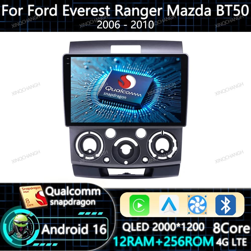 Android 16 Car Radio Carplay Auto For Ford Everest Ranger Mazda BT50 BT-50 2006 - 2010 Head Unit 4G WIFI QLED GPS Qualcomm 2DIN