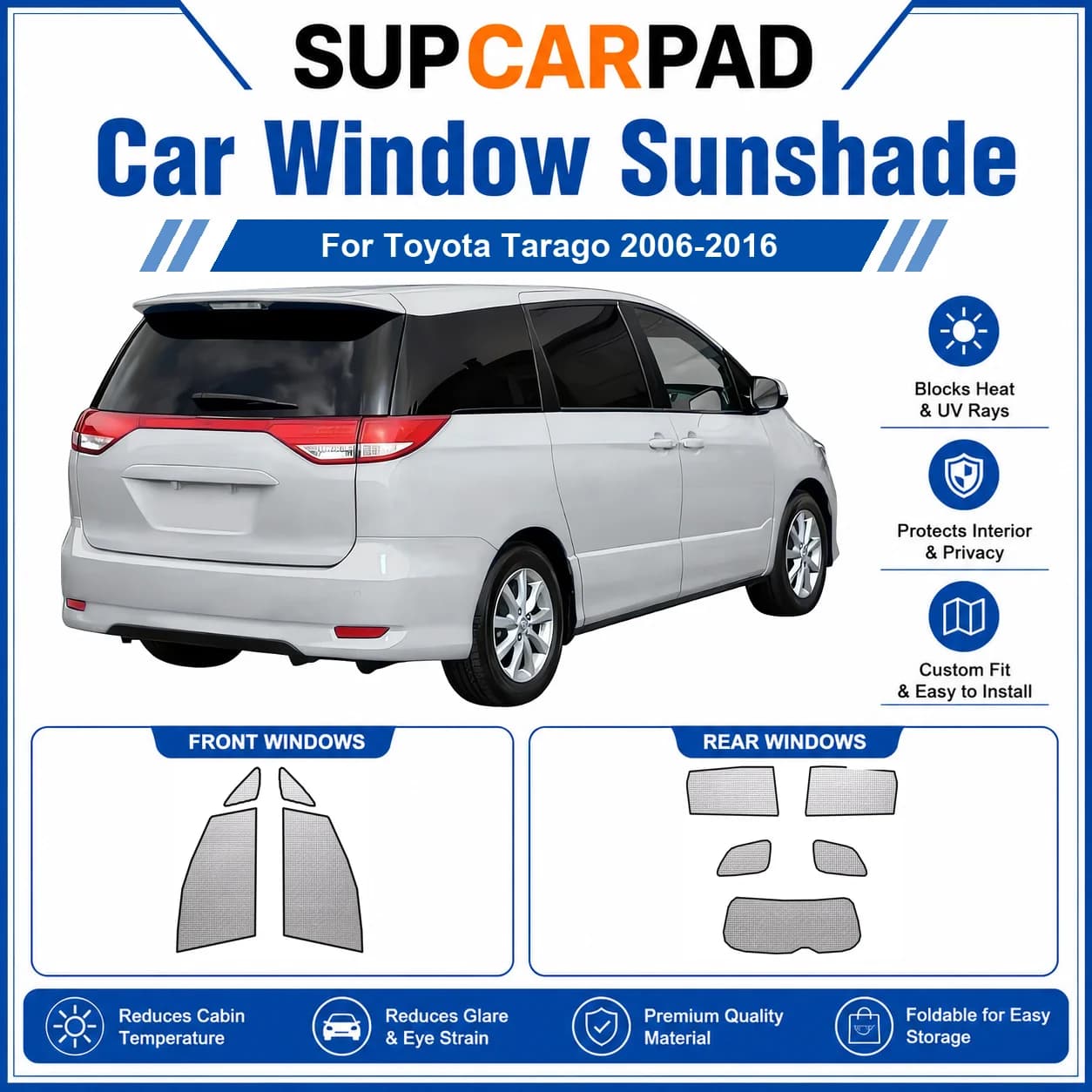 For Toyota - Toyota Tarago 2006-2016 Full Set Car Window Sunshades UV Block Privacy Heat Insulated Foldable Car Curtain