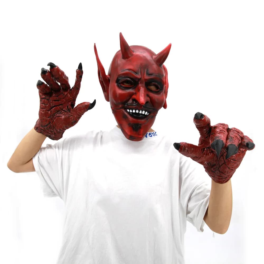 Maschera in Lattice Horror Red Bull Demon King Set Completo per Halloween Cosplay, Maschera Integrale, Guanti, Costume per Feste di Halloween e Balli in Maschera