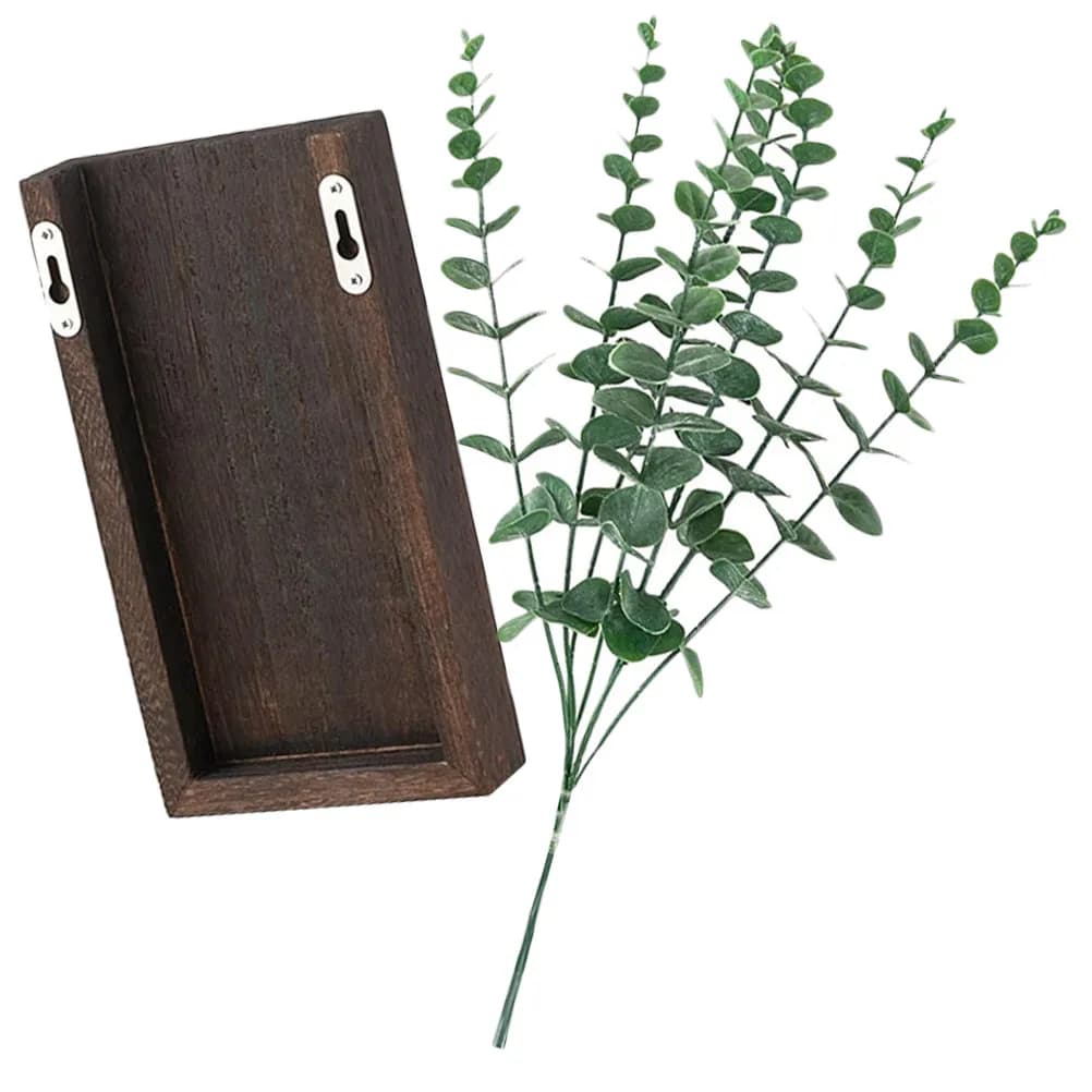 Set of 1 Wood Vase with Artificial Plant, Decorative Basket to Hang on the Door, Simulated Realistic Plant, Home Decoration, Office and Portico