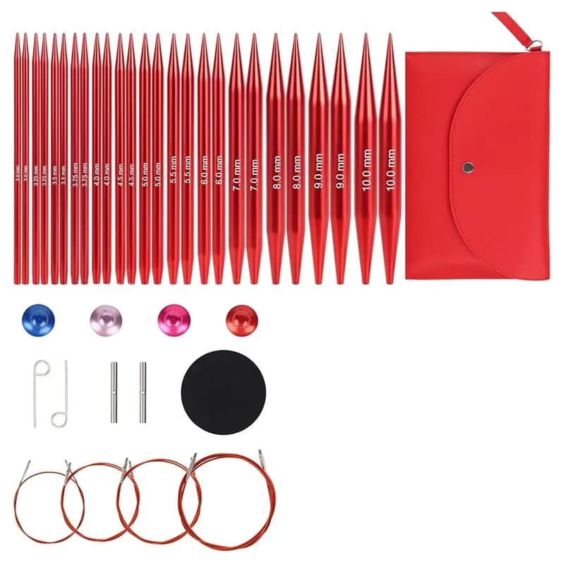 Set di Ferri Circolari Intercambiabili ABBP, in Alluminio da 3.0mm a 10.0mm con Custodia per Lavori Artigianali