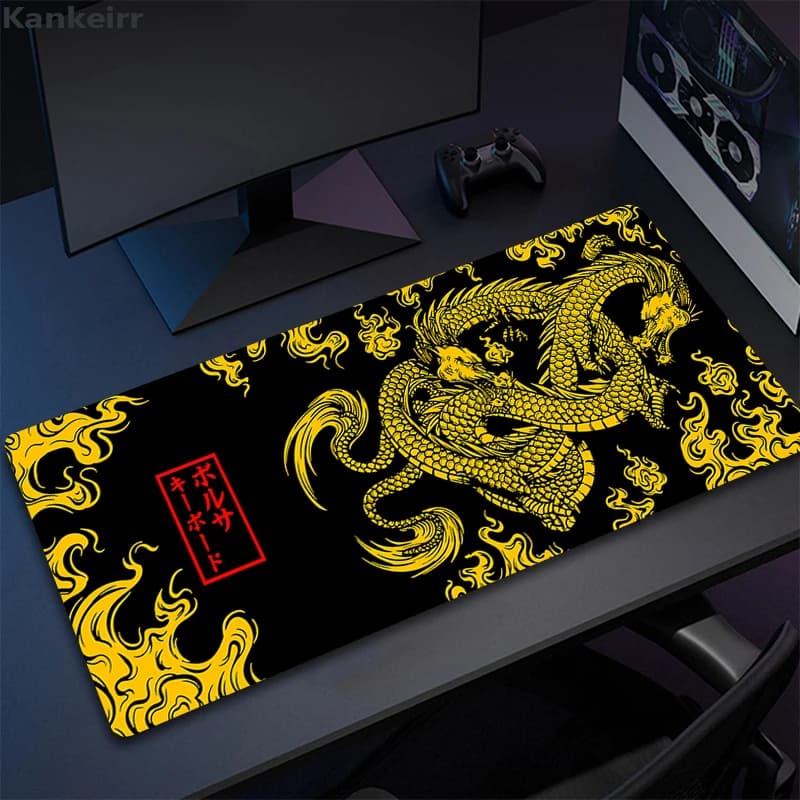 Japanese Dragon Large Gaming Mousepad XXL Keyboard Gamer Mouse Pad sul tavolo Speed Desk Mat Anime 700 x300 tappetini per Mouse gialli