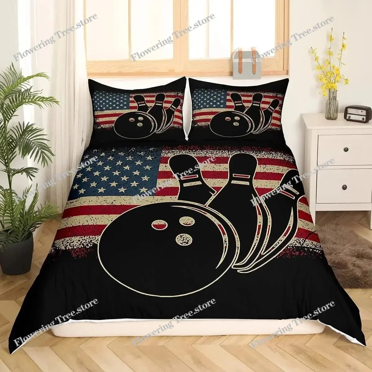 Bowling Bedding Set, Sports Games Comforter Cover Twin Full Size For Kids Boys Girls Children Confetti Cover Set