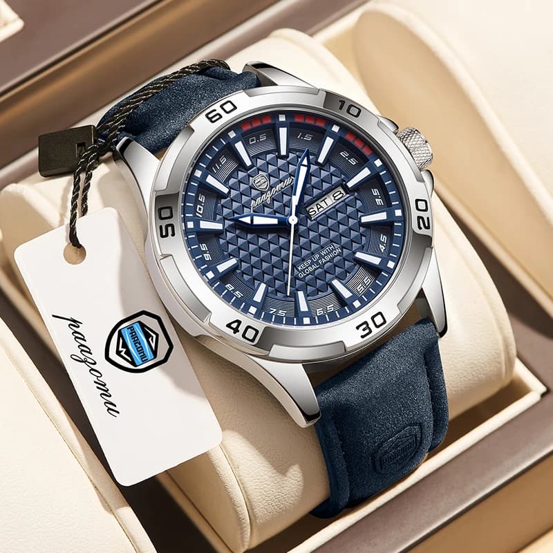 PAAZOMU Man Luxury Brand Watch Waterproof Luminous Date Week Quartz Wristwatch Stainless Steel Business Style Best Gift Choice