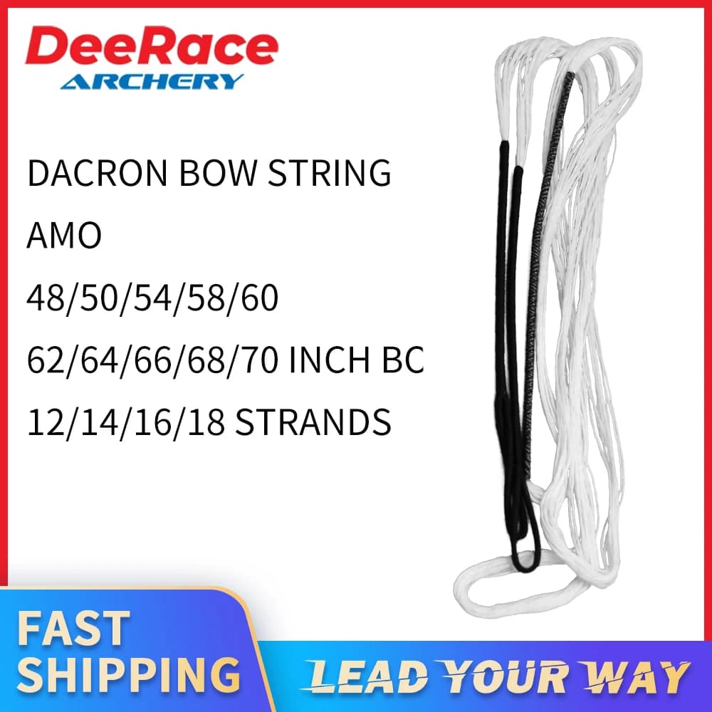 Corda per Arco Ricurvo DeeRace in Dacron Bianco, Accessorio per Archi da 48, 50, 54, 58, 60, 62, 64, 66, 68, 70 Pollici, 12/14/16 Fili