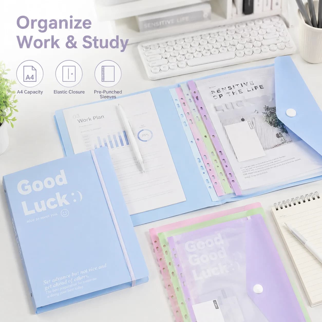 Office Organizer Loose-Leaf Folder A4, Thickened Transparent Document Pouch, Test Paper Storage Binder for Study