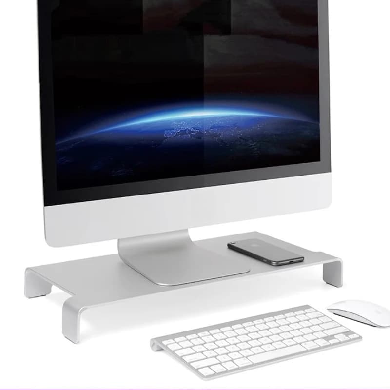 Ergonomic desk organizer with support for double aluminum alloy monitor for laptop screen, office space saving shelf