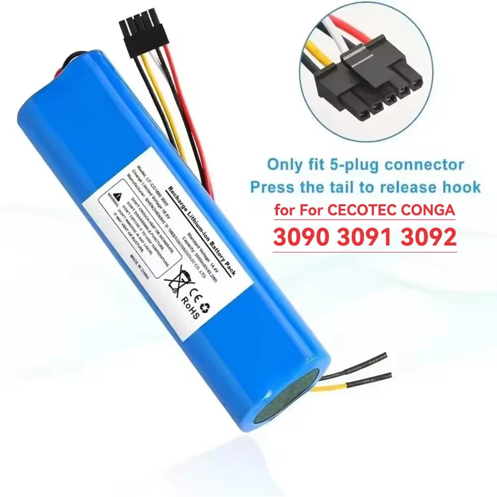 for Conga 3090 3091 3092 3093 1690 1890 2090 2290 Robotic Vacuum Cleaner Replacement Battery 14.4V/14.8V 6800mAh Lithium Battery