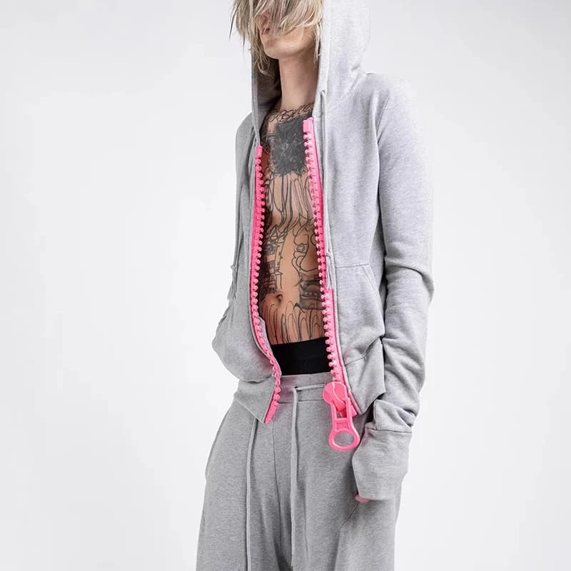 Top Personality Big Zipper Color Matching Slimming Hoodie Casual Solid Color Street Trendy Y2k Style