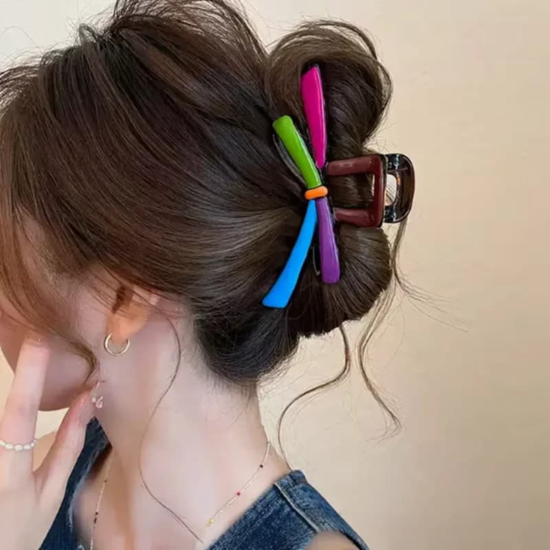Dopamine color-matched bow hair clips, shark-shaped clips, hairpin high-end hair accessory