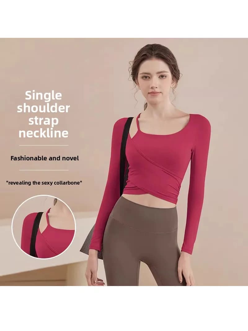 Yoga sportswear for women, long sleeve workout clothing with padding on the chest, for running, exercise, pilates, gymnastics