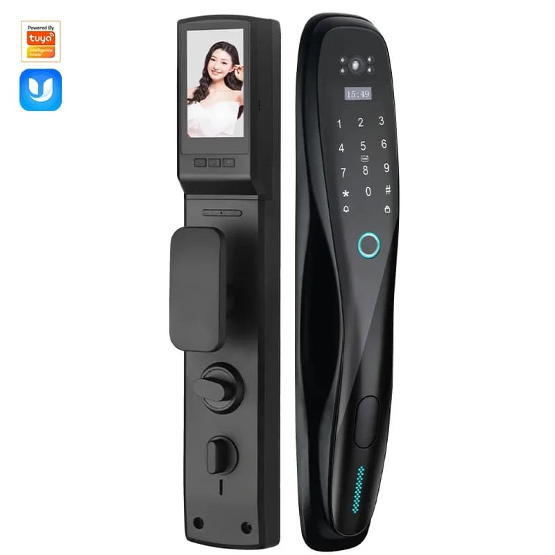 Tuya Wifi Outdoor Face Recognition Door Lock System Fingerprint Rf Id Card Keyless Smart Lock Camera Video Capture Rechargeable
