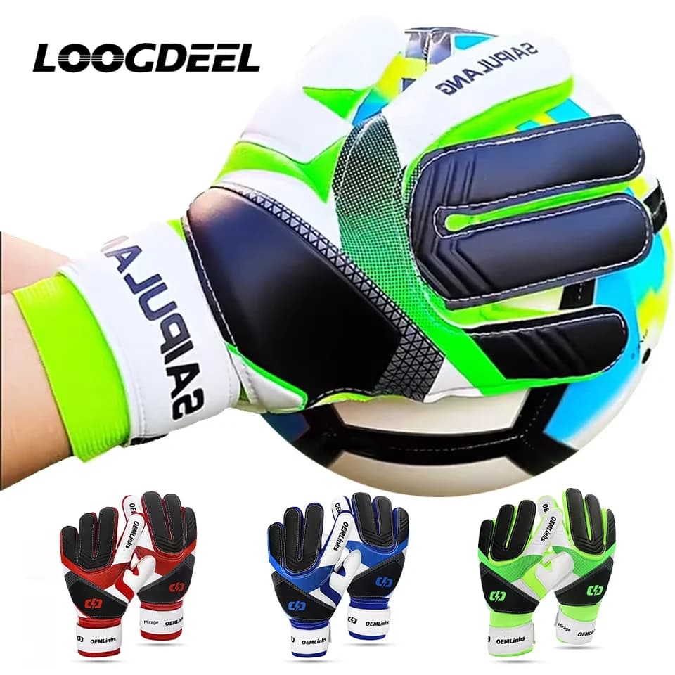 Loogdeel 1 paio di forniture da calcio guanti da portiere spessi per bambini protezione per le dita in lattice guanti sportivi da allenamento per adulti Soocer