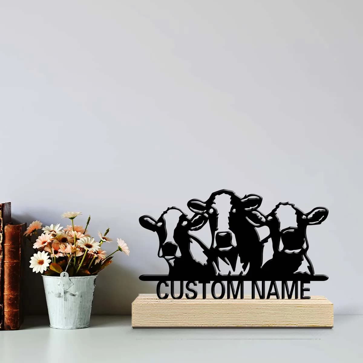 1pc Personalized Iron Desktop Ornament Customizable Name With Wooden Base New Home Gift for Friends,Decorative Ornaments
