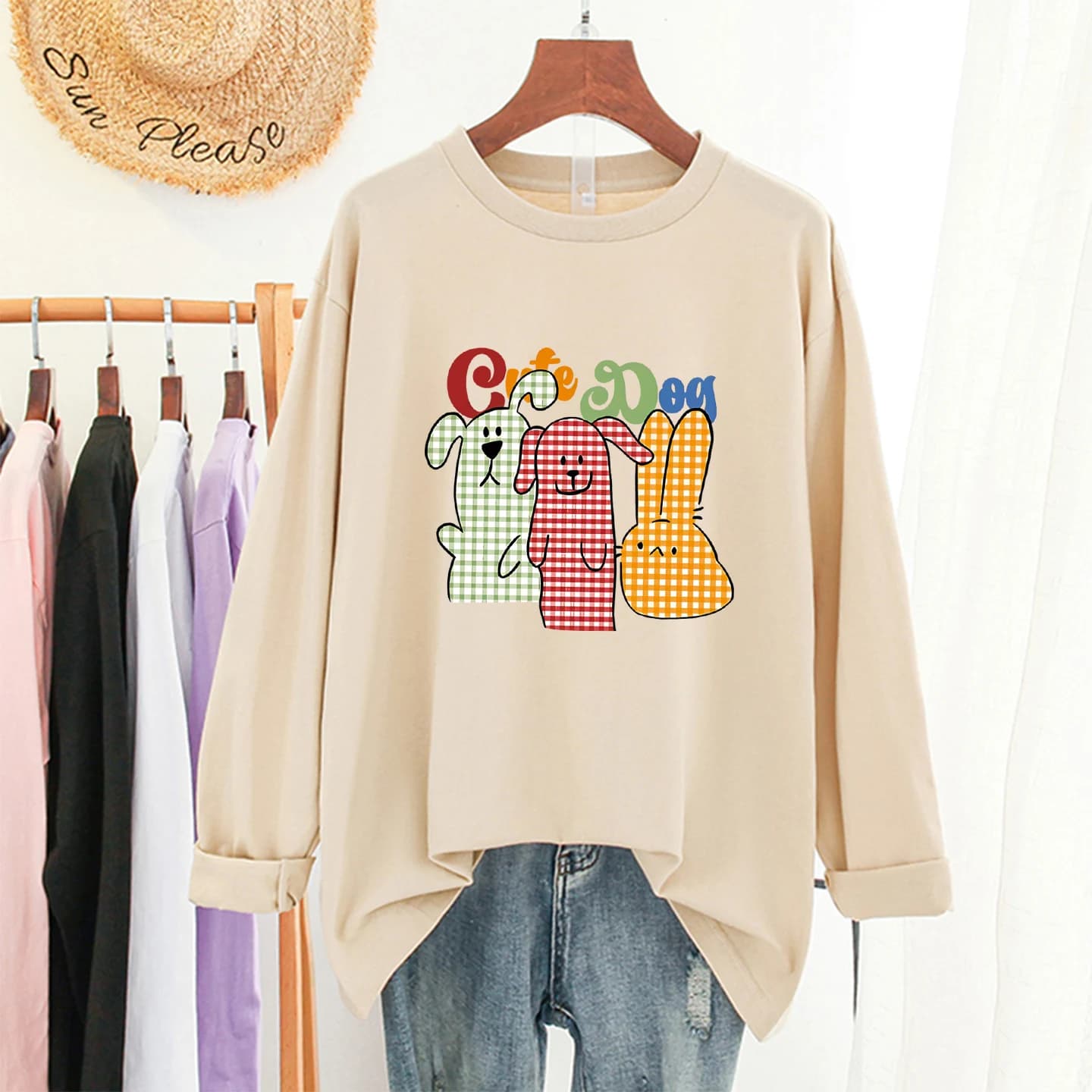 plus Size Women's Long Sleeve Cotton T-Shirt Loose Fit Autumn Fashion Hidden Belly Meat Covering Korean Style Commute Shirt