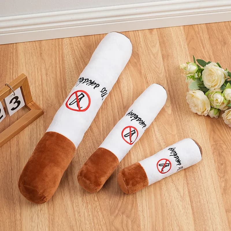 New pet plush toy, durable and chew-resistant, cigarette-shaped pillow, cute design, sound-making toy for cats and dogs