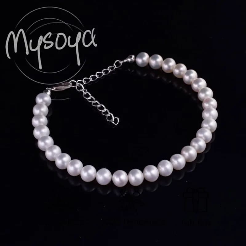 MYSOYA Bracciale con perle d'acqua dolce bianche da 6-7 mm con confezione regalo per lei/lui Compleanno/Boda/Natale/Capodanno/Regalo di San Valentino