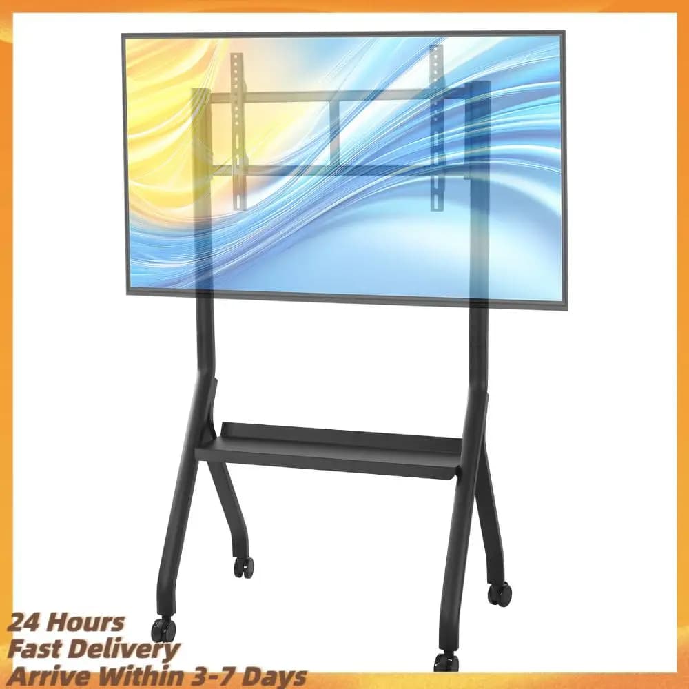 Supporto TV LCD per Schermi da 42 a 75 Pollici, Regolabile in Altezza, Girevole, con Ruote e Ripiano per Laptop, per Schermi Piatti/Curvi
