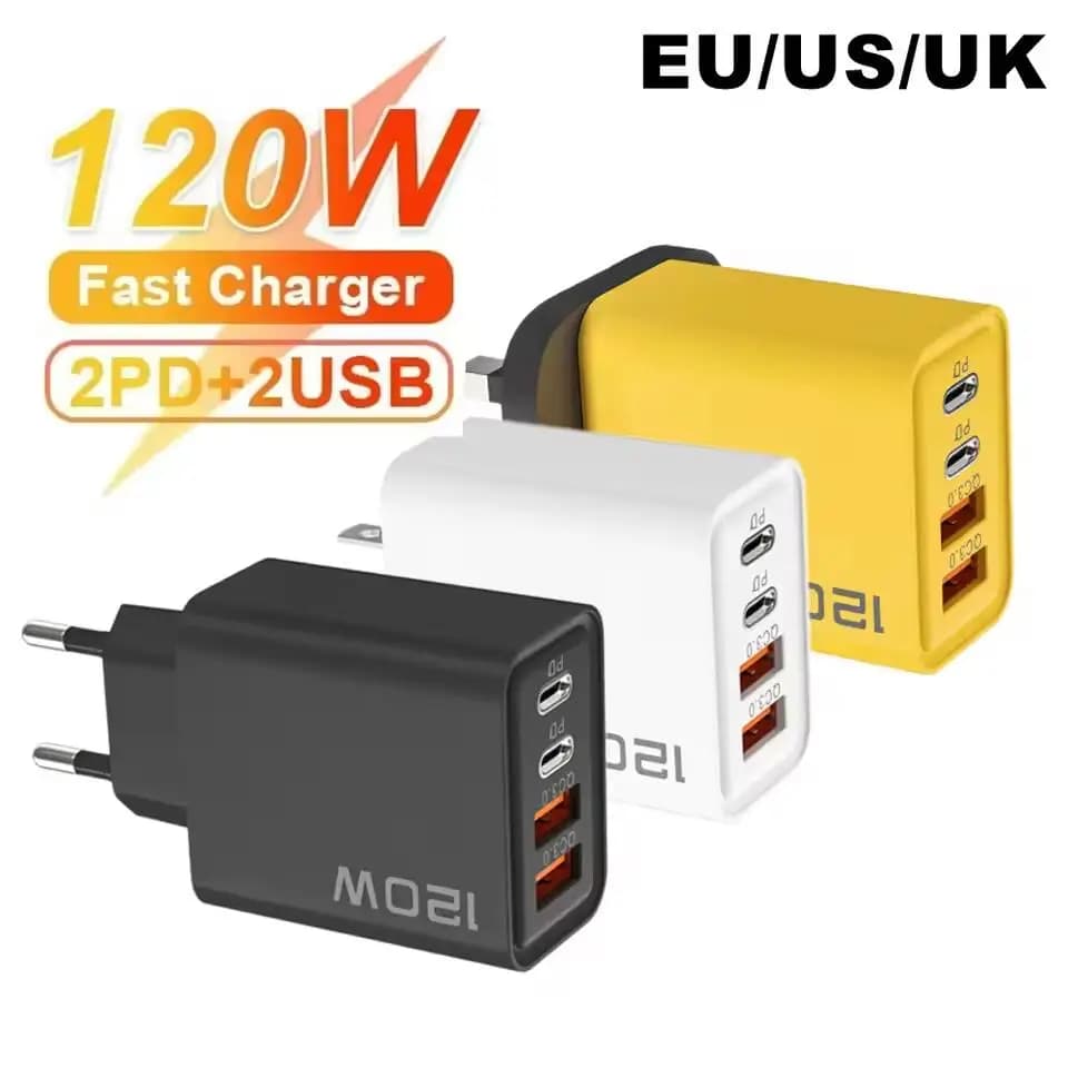 Quick USB Charger 120 W Quick Charging 3.0 Type C Mobile Phone Charger Adapter for iPhone Samsung Xiaomi Wall Charger with Plug EU/US/UK