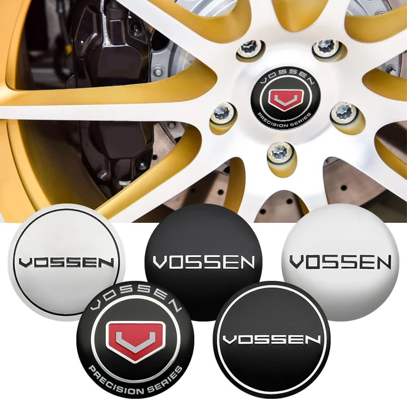 4 Pezzi Adesivi Decorativi per Coprimozzo Auto VOSSEN da 56mm, Emblemi e Badge per Cerchioni, Accessori di Decorazione