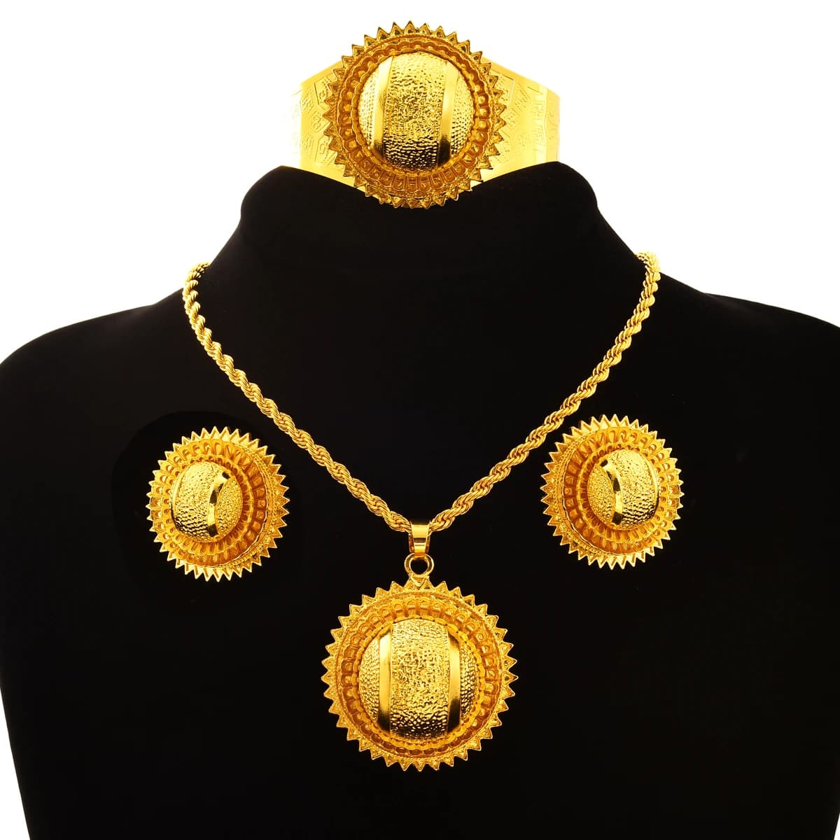 6 pz/set New Dubai 24K placcato oro set di gioielli sposa africana collana di nozze orecchini anello braccialetto festa Festival regalo
