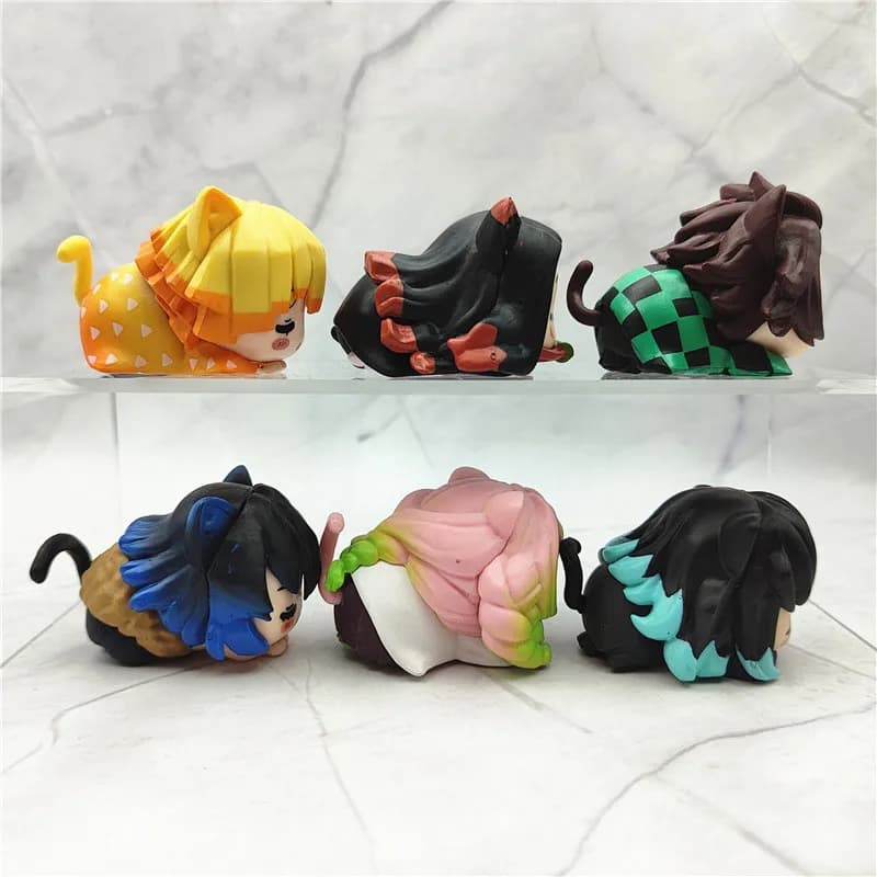 6 Pz/1 Set Anime Demone Slayer Kamado Nezuko Tanjirou Agatsuma Zenitsu PVC Q Versione Gatto Piscando Inosuke Posa Prosa Modello Giocattolo