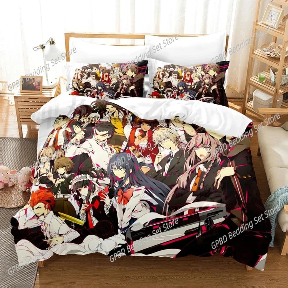 Stampa 3D Anime Danganronpa 3D Copripiumino Set biancheria da letto Trapunte Federe in lino Decorazioni per la casa Singolo Doppio Doppio King Queen