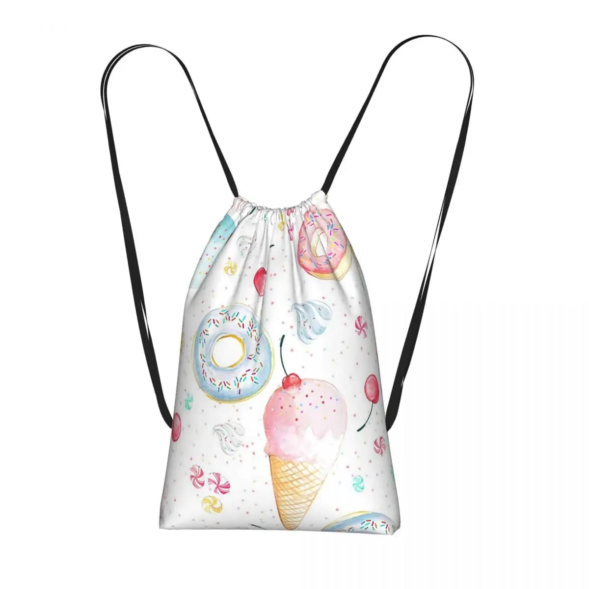 Zaini con motivo divertente a forma di ciambella e cupcake, borse multifunzione con coulisse, borse portaoggetti, borse porta libri per viaggi e scuola