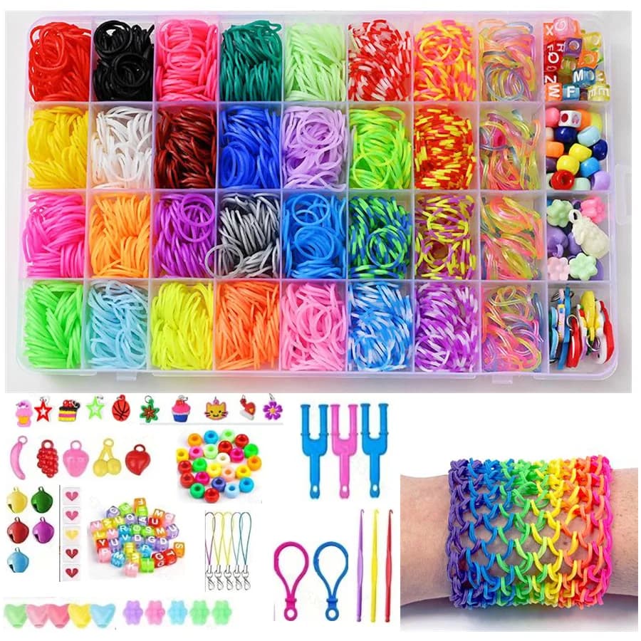 Rubber Bands Weaving Set DIY Toys Loom Craft Kid Bracelet Braid Silicone Elastic Weave Bands Gifts for Girls