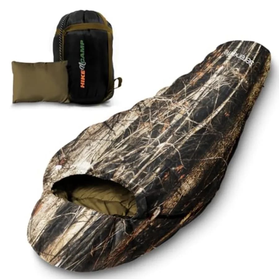 Sacco a pelo da campeggio per backpacking, modello mummia, per adulti/adolescenti, con cuscino e borsa - Leggero, resistente alle intemperie, per esterni