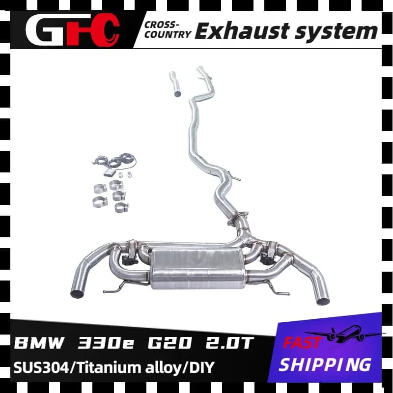 Per il 2019-2024 BMW 330e G20 2.0T, sistema di scarico catback ad alte prestazioni con silenziatore valvola e diffusore OEM