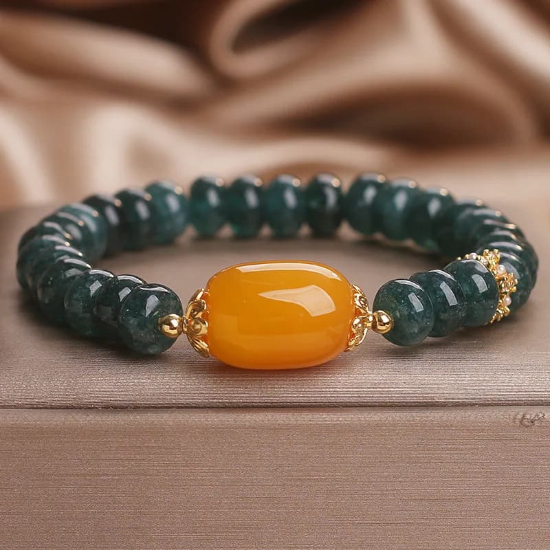 Bracciale in cristallo con perline di abbaco d'acqua blu naturale da donna, braccialetto di giada gialla fortunata di lusso leggero di nicchia, regalo per il migliore amico