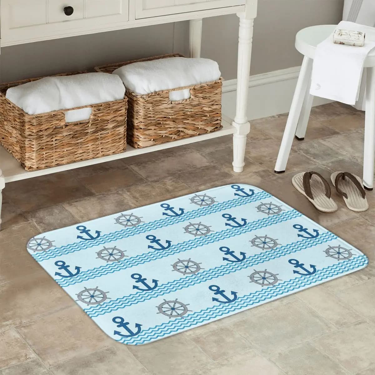Boat Name Nautical Anchor Compass Ship Wheel Rope Anti-slip Doormat Floor Mat Carpet Rug for Kitchen Entrance Home Footpad Mats