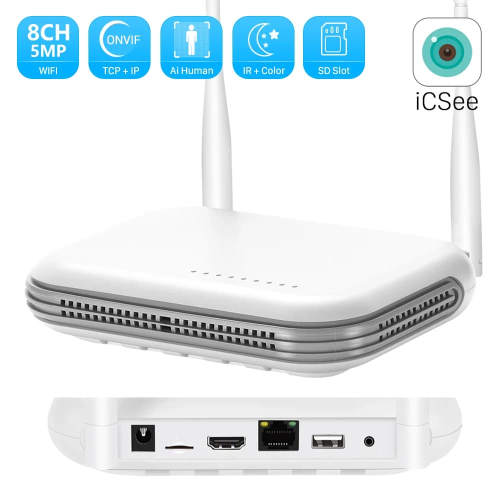 Mini Wifi NVR 8CH 5MP XMeye WIFI Videoregistratore per sistema di sicurezza wireless Slot per scheda TF 2.5 ''HDD Face Detection Allarme e-mail