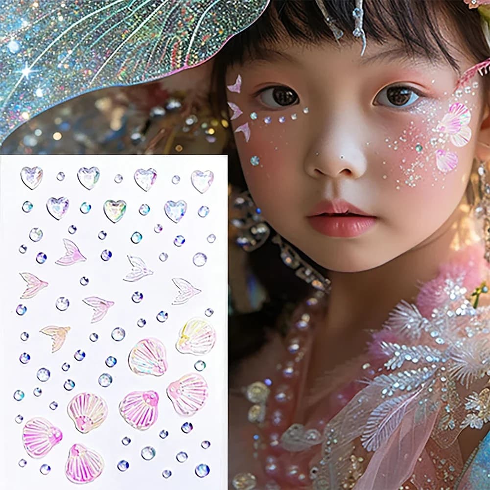 Adesivi Glitterati a Forma di Farfalla con Cristalli e Strass, Perle Aurora Scintillanti per Trucco da Palcoscenico e Decorazione del Viso per Bambini