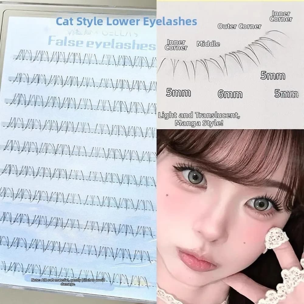 Ciglia finte inferiori autoadesive effetto occhio di gatto nero 5-6MM facili da applicare, extension ciglia fai da te delicate senza bisogno di colla