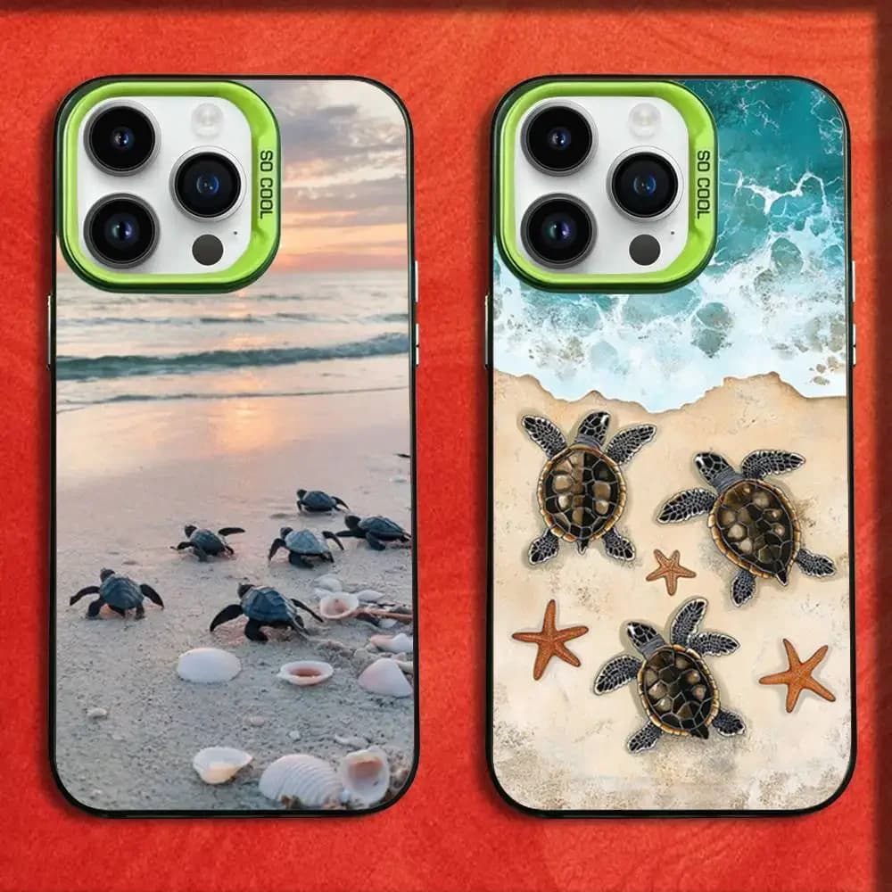 Custodia per telefono con animali marini e tartarughe marine per iPhone 17, 16, 15, 14, 13, 12, 11, Pro, Max, Plus, E, SE4, Air, Mini, verde, con tecnologia IMD