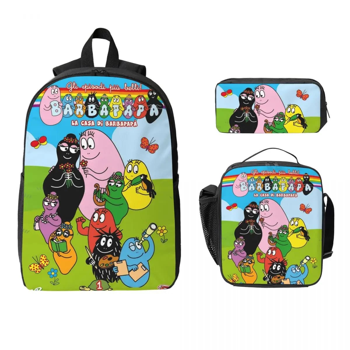 3Pcs Kawaii Barbapapa Backpack Set for Girls Boys Pencil Boxes Bookbag Sets with Lunch Box For Primary School Students Daypack